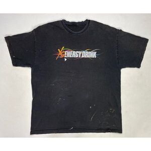 VINTAGE XS Energy Drink Graphic Thrashed T-shirt Men XL Black Short Sleeve